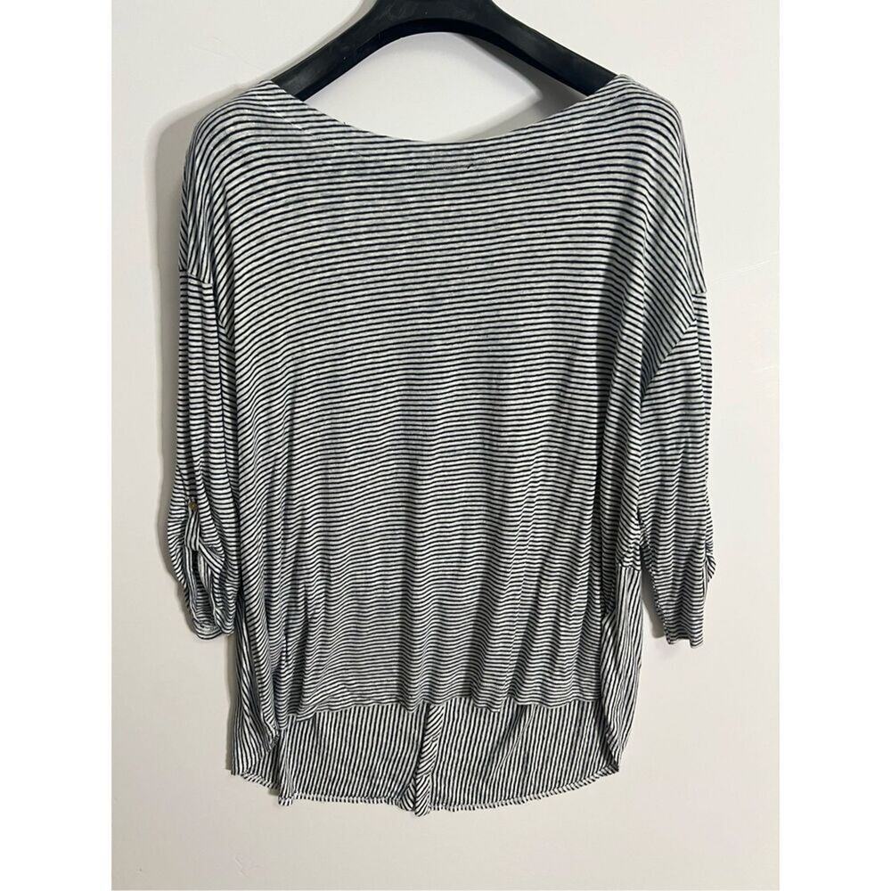 Adrienne Vittadini Navy Blue Striped 3/4 Sleeve Linen BLOUSE SIZE 3xL